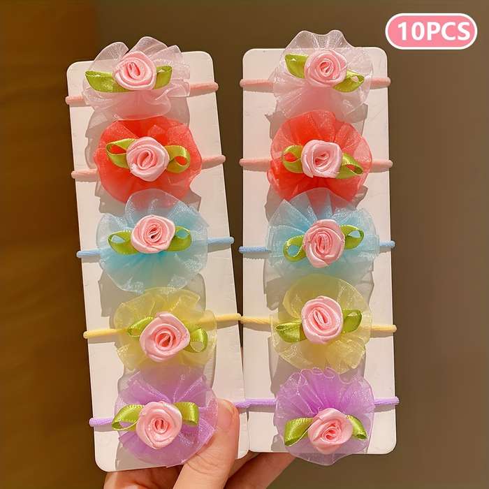 10pcs LEMON LOVE Floral Mesh Hair Ties