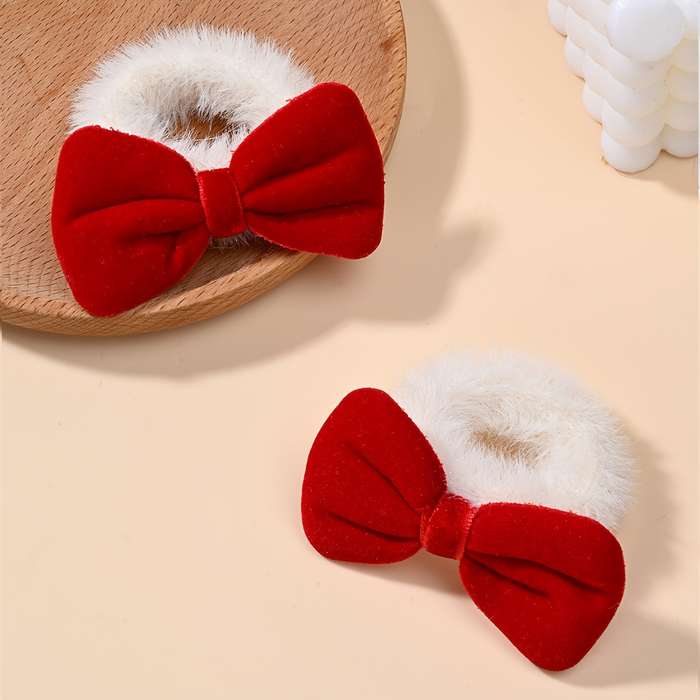 Elegant Bow Plush Hair Ties for Teens