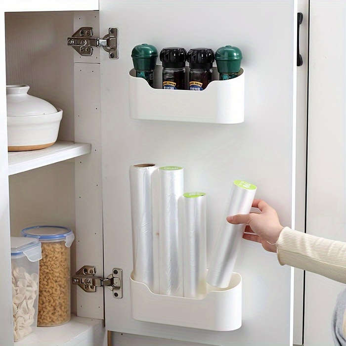 2pcs Punch-Free Wall-Mounted Plastic Storage Bins for Kitchen Bathroom