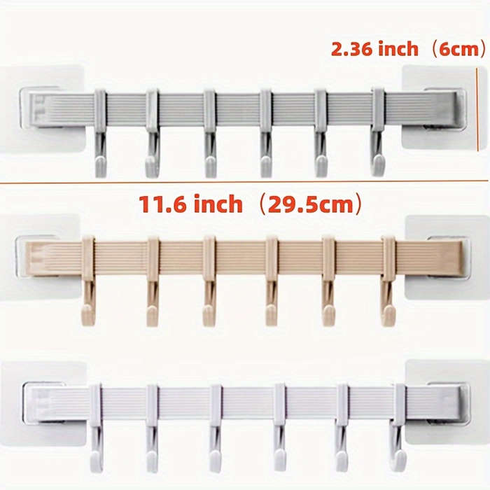 1 Set Adjustable Kitchen Storage Rack with 6 Wall Hooks