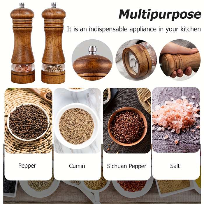 2-Pack Wooden Pepper Grinder Set