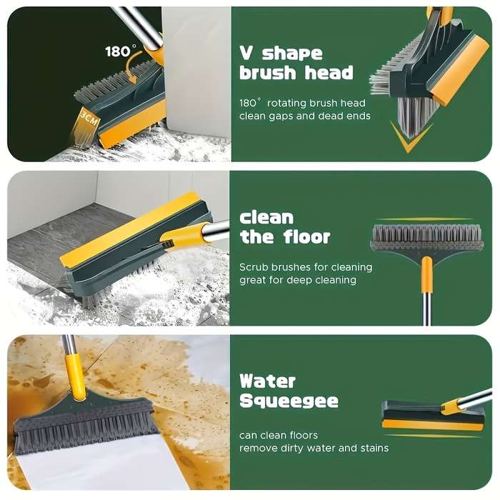 1pc Adjustable Long Handle Cleaning Brush with Angled Bristles