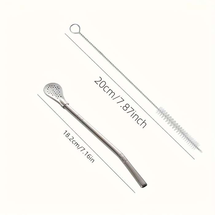 A Set Of Three Stainless Steel Straw Spoon