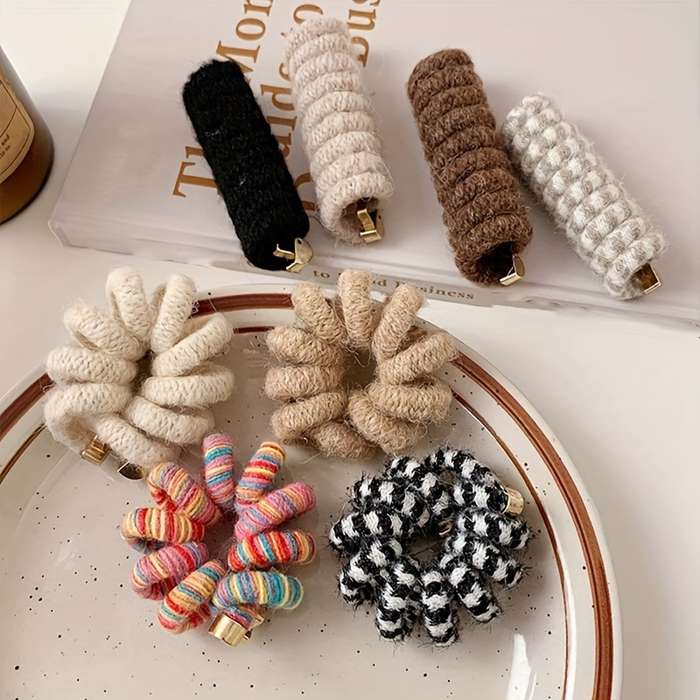 1pc Fashion Woolen Spiral Hair Tie