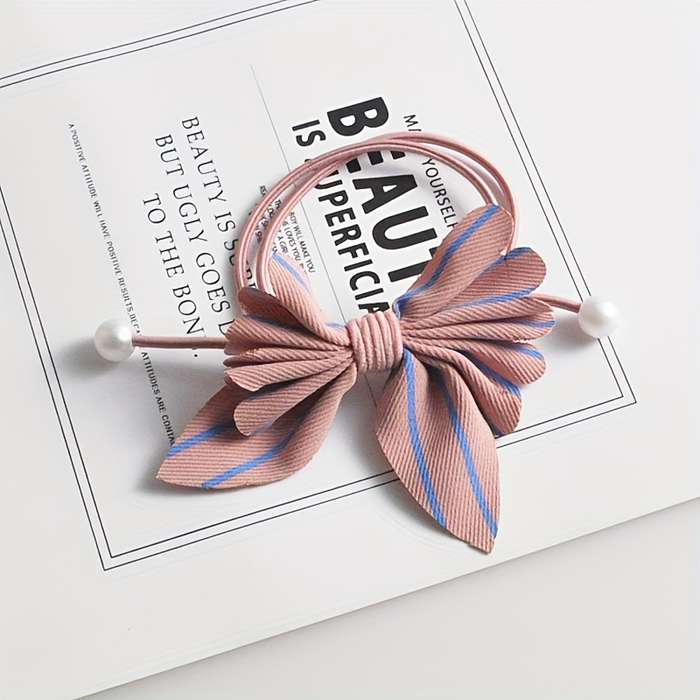1pc Bowknot And Faux Pearl Hair Ties