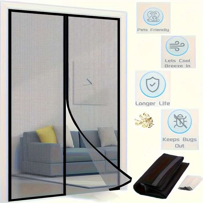 Easy-Install Magnetic Striped Gauze Door Curtain