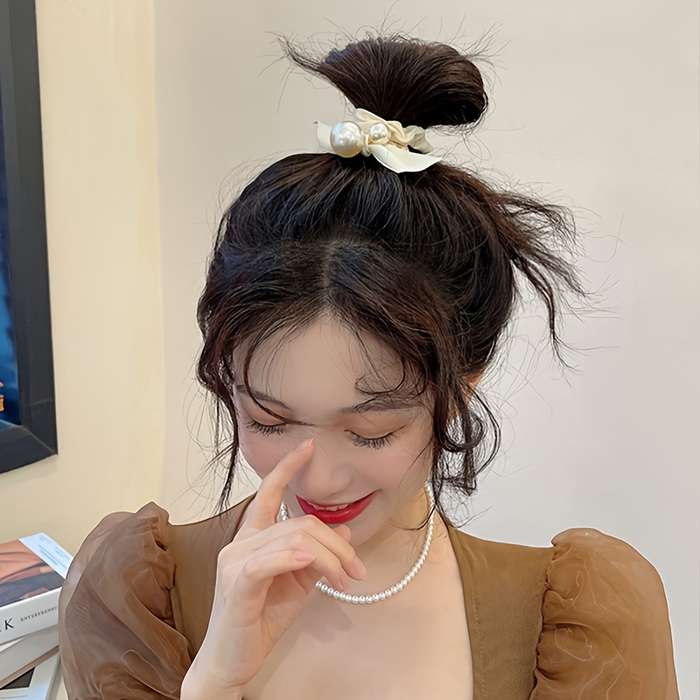 Elegant Pearl Bow Hair Tie Set