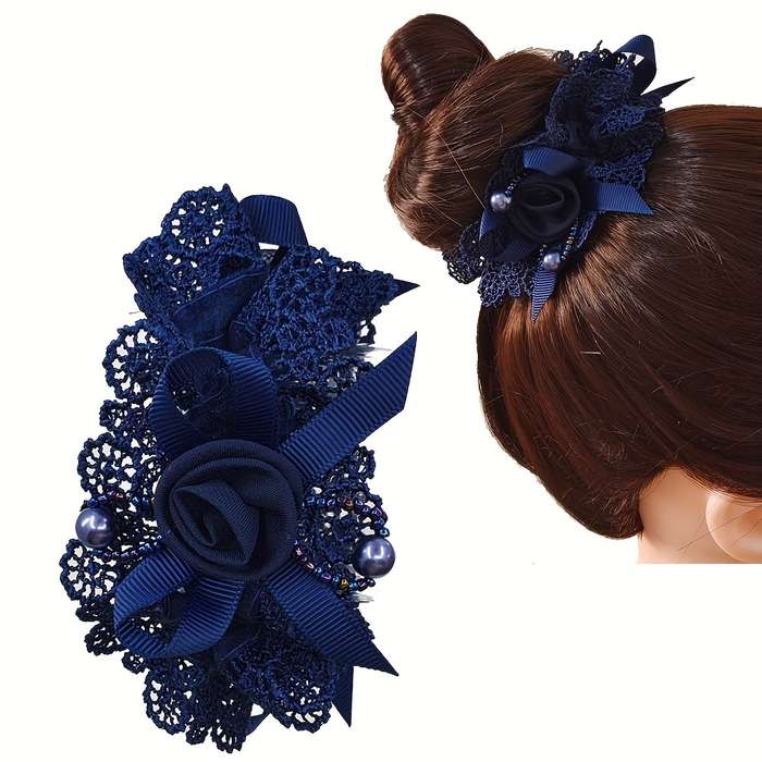 Vintage Lace Scrunchies Flower Beads Decor Hair