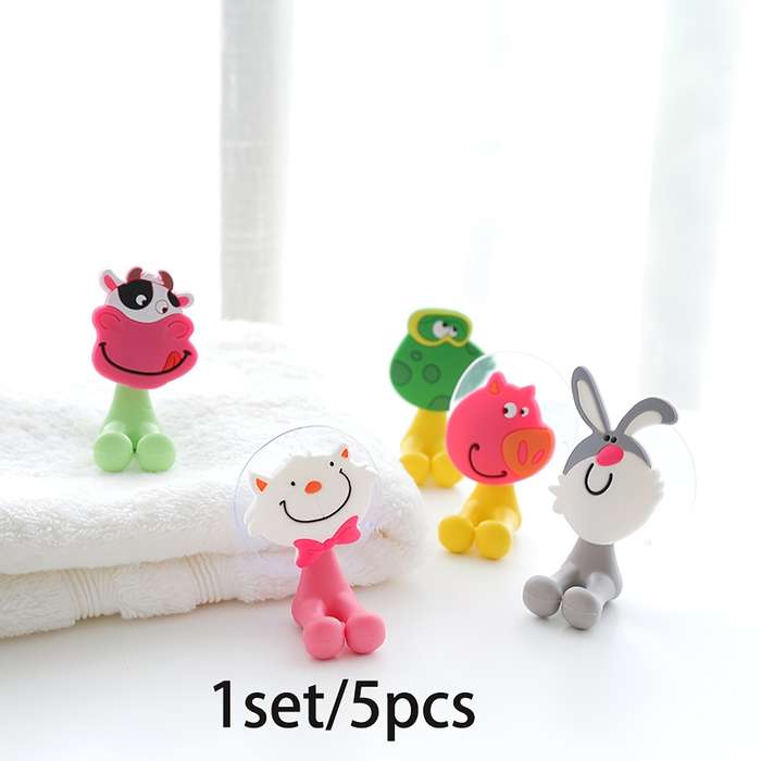 5pcs Cartoon Animal Silicone Toothbrush HoldersCreative