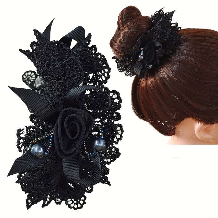 Vintage Lace Scrunchies Flower Beads Decor Hair
