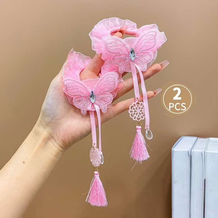 Girls Mesh Tassel Butterfly Hair Ties Hair Accessories Set