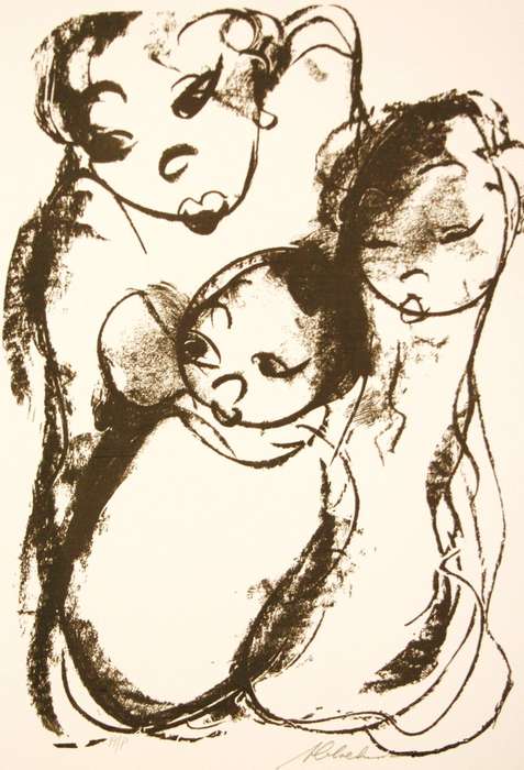 FRANS CLAERHOUT. MOTHER AND CHILDREN. A3. Hand printed silkscreen. Signed.