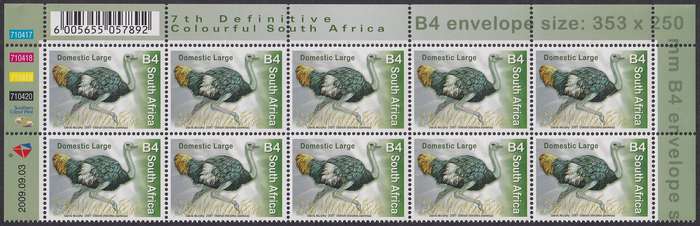 SOUTH AFRICA 2000 7th Definitive B4 control top of sheet dated 2009.09.03 (SACC 1837, MNH)