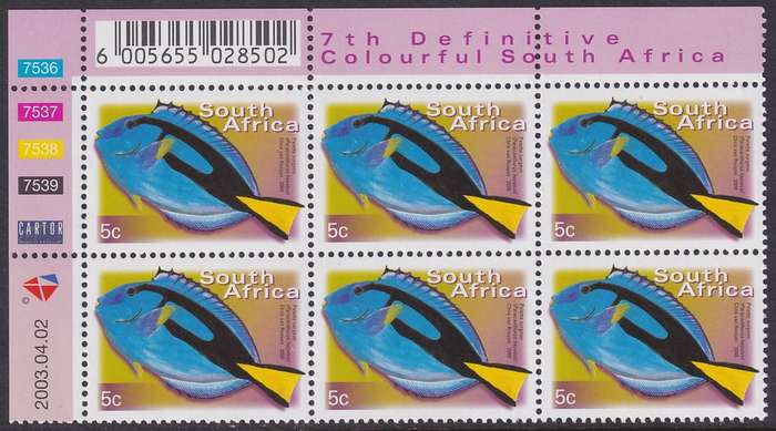 SOUTH AFRICA 2000 7th Definitive 5c control block dated 2003.04.02 (SACC 1293a, MNH)