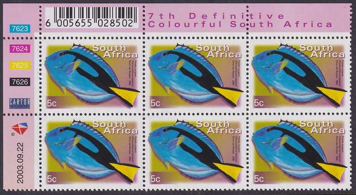 SOUTH AFRICA 2000 7th Definitive 5c control block dated 2003.09.22 (SACC 1293a, MNH)