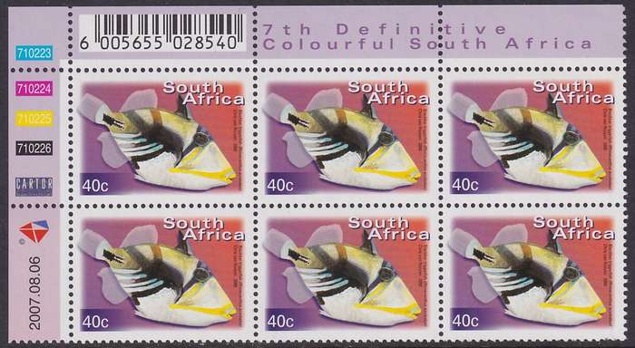 SOUTH AFRICA 2000 7th Definitive 40c control block dated 2007.08.06 (SACC 1297a, MNH)