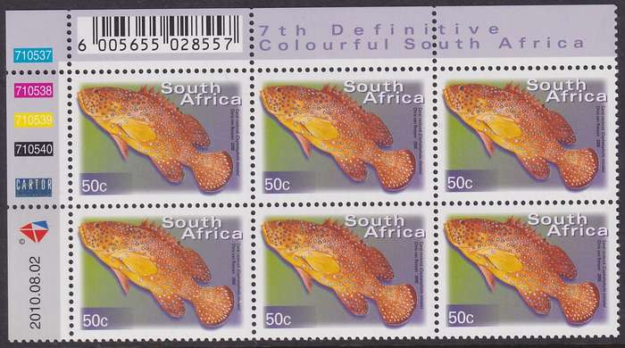 SOUTH AFRICA 2000 7th Definitive 50c control block dated 2010.08.02 (SACC 1298a, MNH)