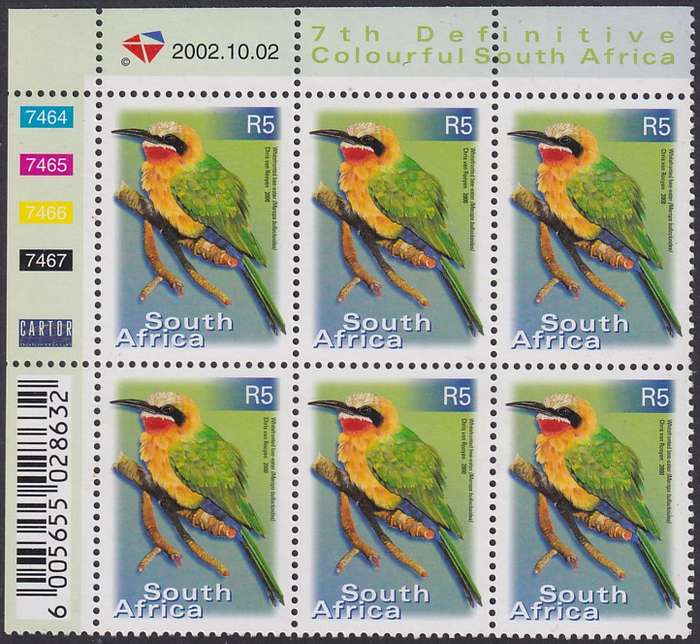 SOUTH AFRICA 2000 7th Definitive R5.00 control block dated 2002.10.02 (SACC 1315a, MNH)