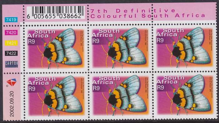 SOUTH AFRICA 2000 7th Definitive R9.00 control block dated 2002.09.20 (SACC 1508, MNH)