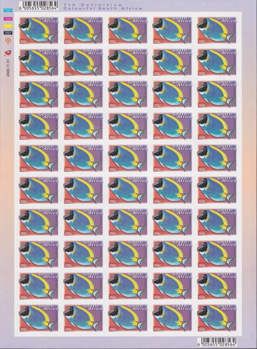 SOUTH AFRICA 7th Definitive rare imperforate full sheet of 60c dated 2000.11.01 (MNH)
