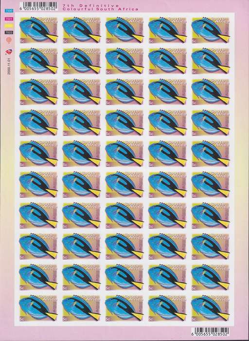 SOUTH AFRICA 7th Definitive rare imperforate full sheet of 5c dated 2000.11.01 (MNH)