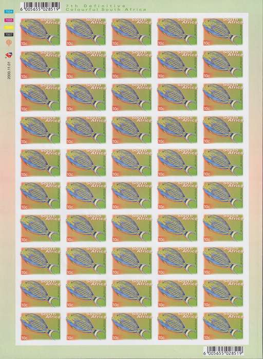 SOUTH AFRICA 7th Definitive rare imperforate full sheet of 10c dated 2000.11.01 (MNH)