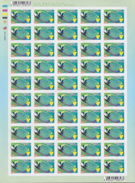 SOUTH AFRICA 7th Definitive rare imperforate full sheet of 30c dated 2000.11.01 (MNH)