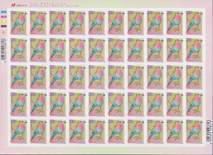 SOUTH AFRICA 7th Definitive rare imperforate full sheet of R2 dated 2000.11.01 (MNH)
