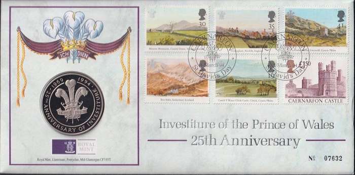 GB coin cover 1994 25th Anniversary Prince of Wales Investiture