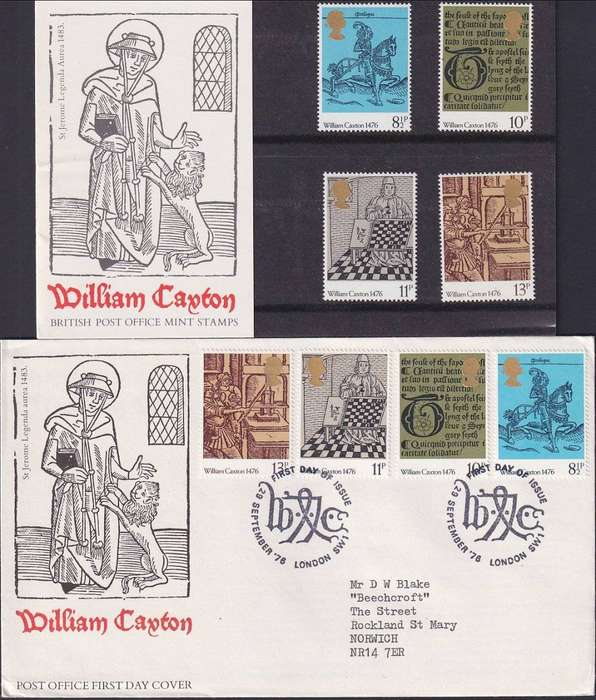GB 1976 William Caxton presentation pack no. 83 and matching FDC