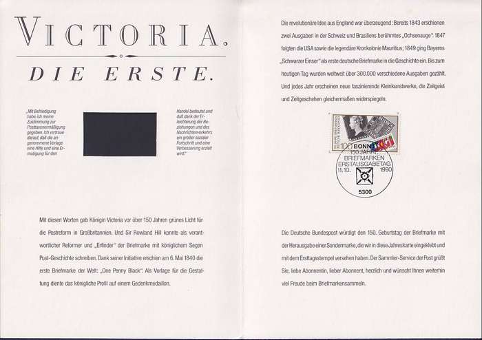 GERMANY 1990 Victoria The First special folder for the 150th Anniversary of the Deutsche Bundespost