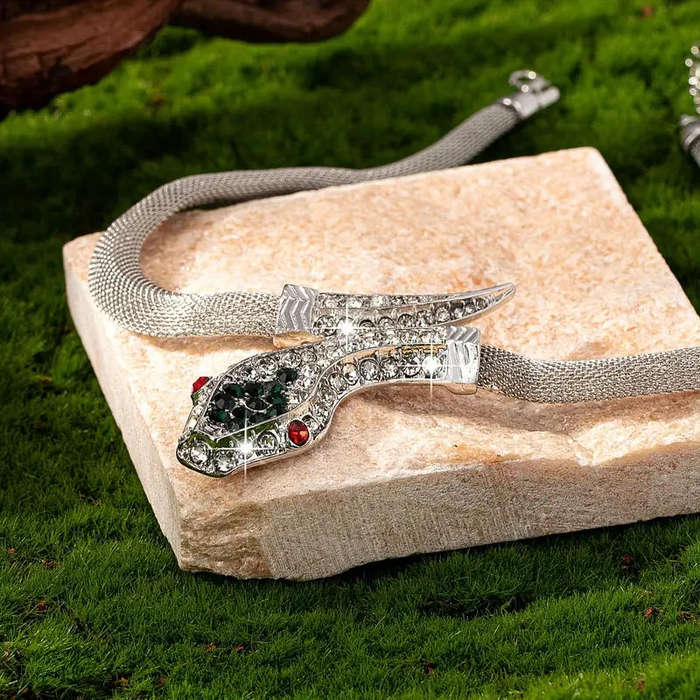 Elegant Vintage Serpent Necklace with Crystal Accents - Zinc Alloy Silver-Tone Jewelry
