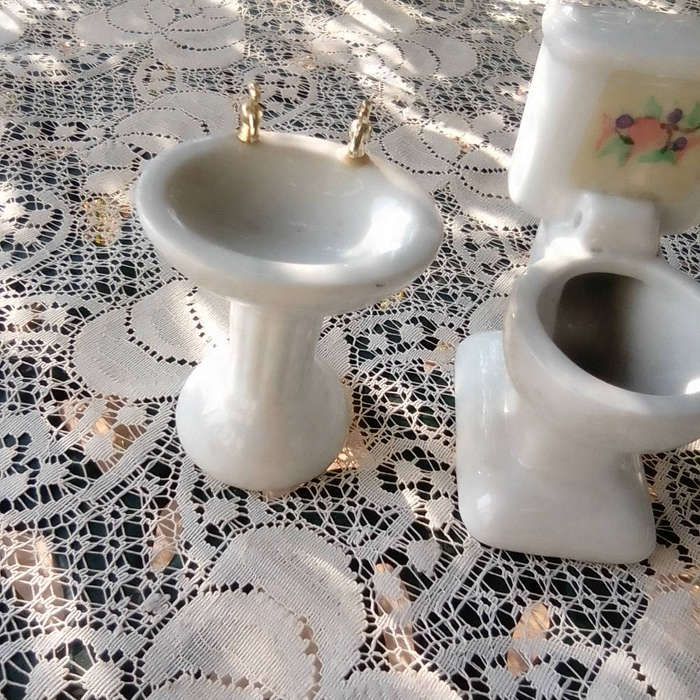 Vintage Bathroom set for doll house porcelain made