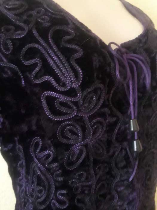 DARK PURPLE VELVET AND EMBROIDED THROW OVER TOP AS NEW - SIZE M