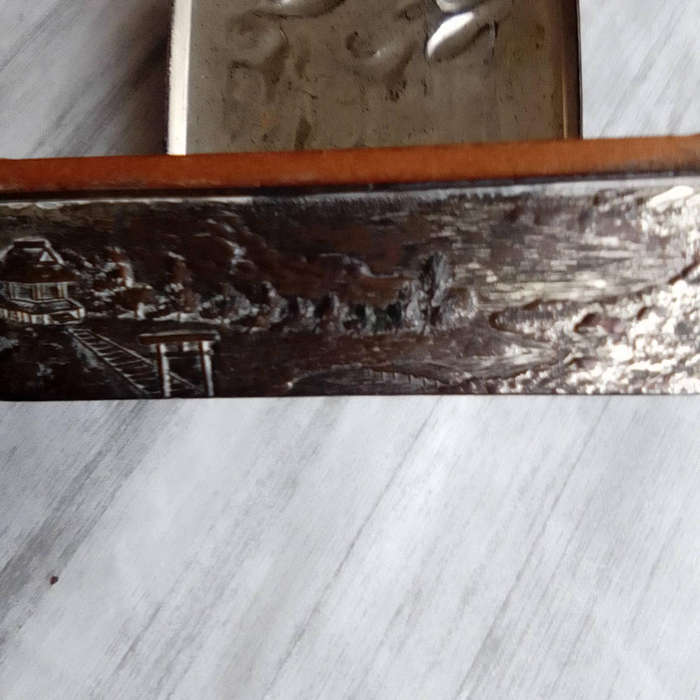 Vintage, Crane Cigarette Box- Lidded, Metal Box with Embossed Design- Wood Lined- Cranes ect