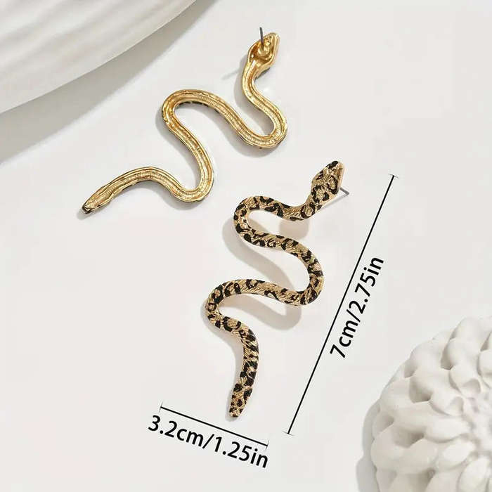 Gothic Leopard Print Snake Earrings for Women - Golden-Plated Alloy Dangle Earrings