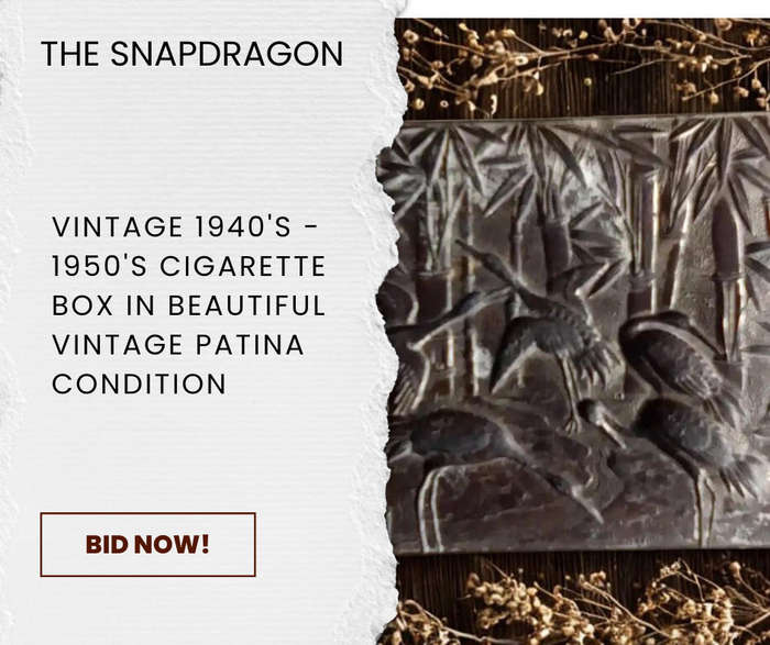 Vintage, Crane Cigarette Box- Lidded, Metal Box with Embossed Design- Wood Lined- Cranes ect