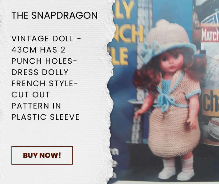 VINTAGE 43 CM DOLL KNITTING PATTERN - DRESS DOLLY FRENCH STYLE - CUT OUT AND IN A PLASTIC SLEEVE