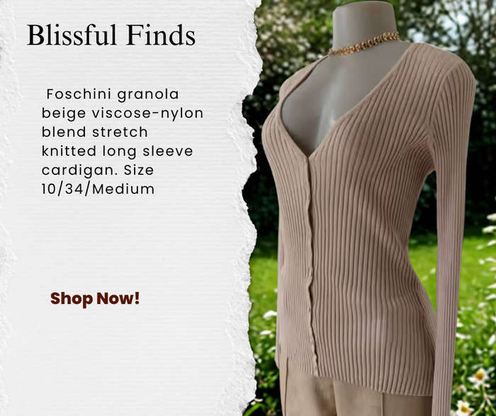 Foschini granola beige viscose-nylon blend stretch knitted long sleeve cardigan.