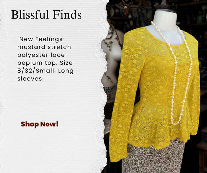 New Feeling mustard stretch polyester lace peplum top with long sleeves