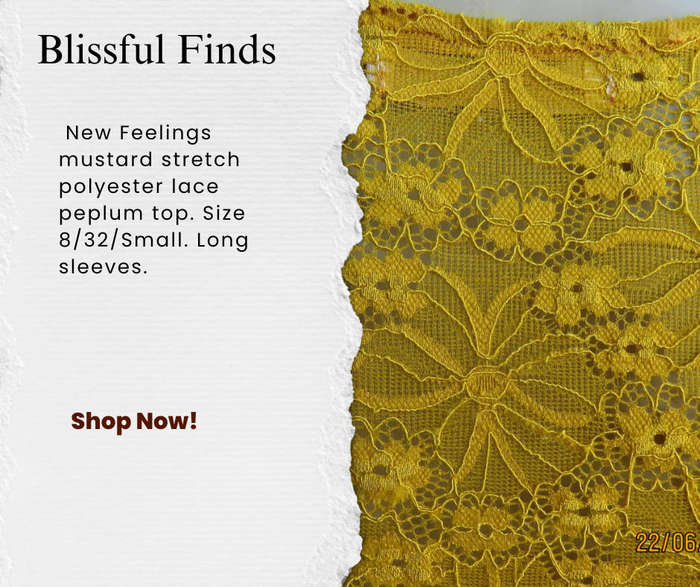 New Feeling mustard stretch polyester lace peplum top with long sleeves