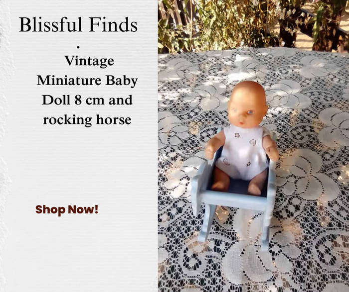 Vintage Miniature Baby Doll 8 cm and rocking horse
