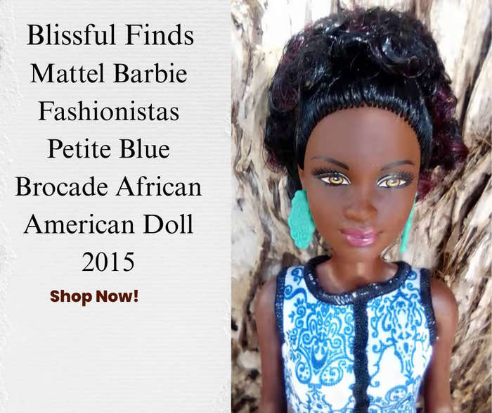Mattel Barbie Fashionistas Petite Blue Brocade African American Doll 2015