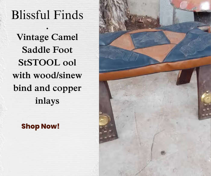 Vintage Camel Saddle Foot StSTOOL ool with wood/sinew bind and copper inlays