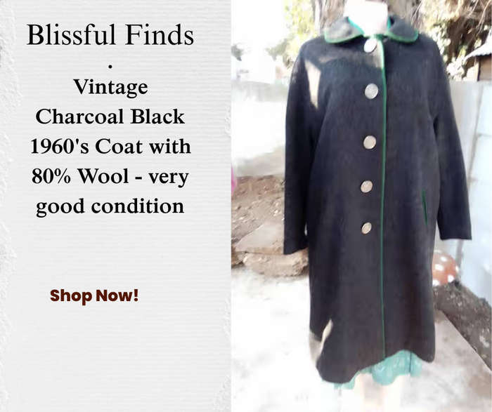 Vintage Charcoal black Coat 1960's - 80% Wool