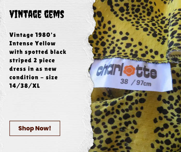 Vintage Charlotte Brand - Intense Yellow with Black Spotted Striped Two Piece Dress