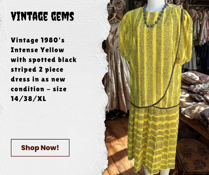 Vintage Charlotte Brand - Intense Yellow with Black Spotted Striped Two Piece Dress
