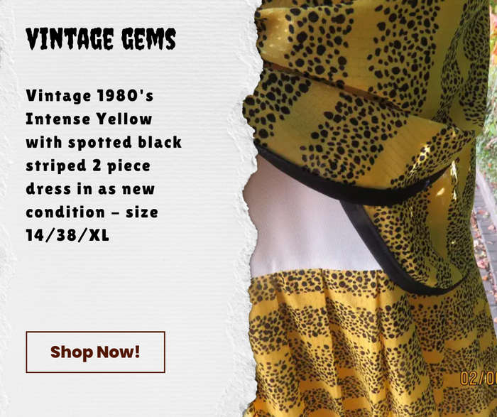 Vintage Charlotte Brand - Intense Yellow with Black Spotted Striped Two Piece Dress