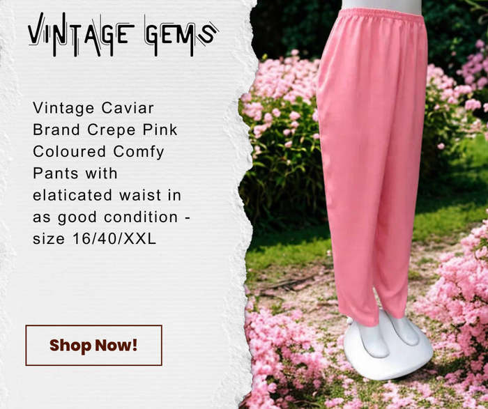 Vintage Bottom Caviar Brand Crepe Pink Comfy Elasticated Waist Pants in 100% Polyester Fabric