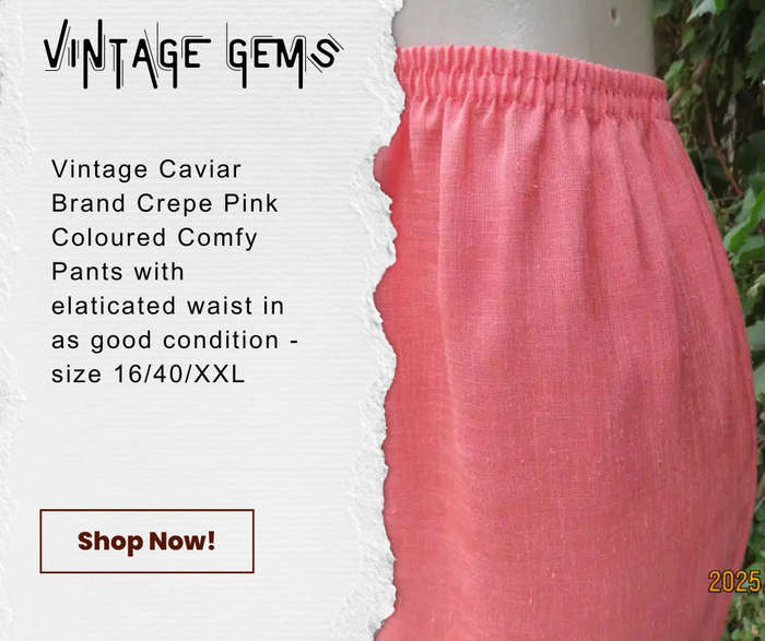 Vintage Bottom Caviar Brand Crepe Pink Comfy Elasticated Waist Pants in 100% Polyester Fabric